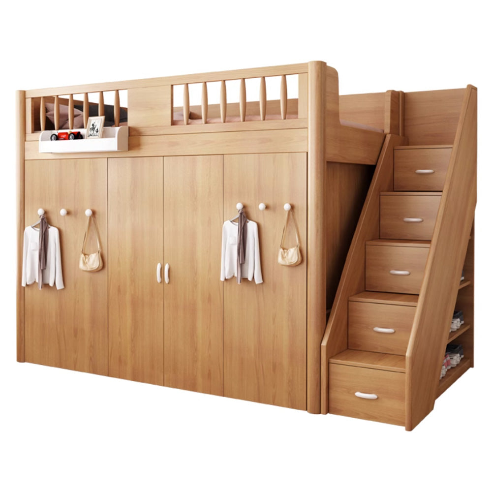 MASON TAYLOR B01 1.5m Beech Teenagers And Adults Loft Bed W/ One Free Mattress With Wardrobe And Storage Staircase