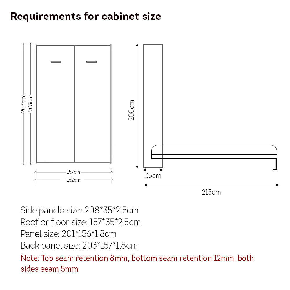 MASON TAYLOR 150cm Vertical Wall Bed W/ Mattress - Gray