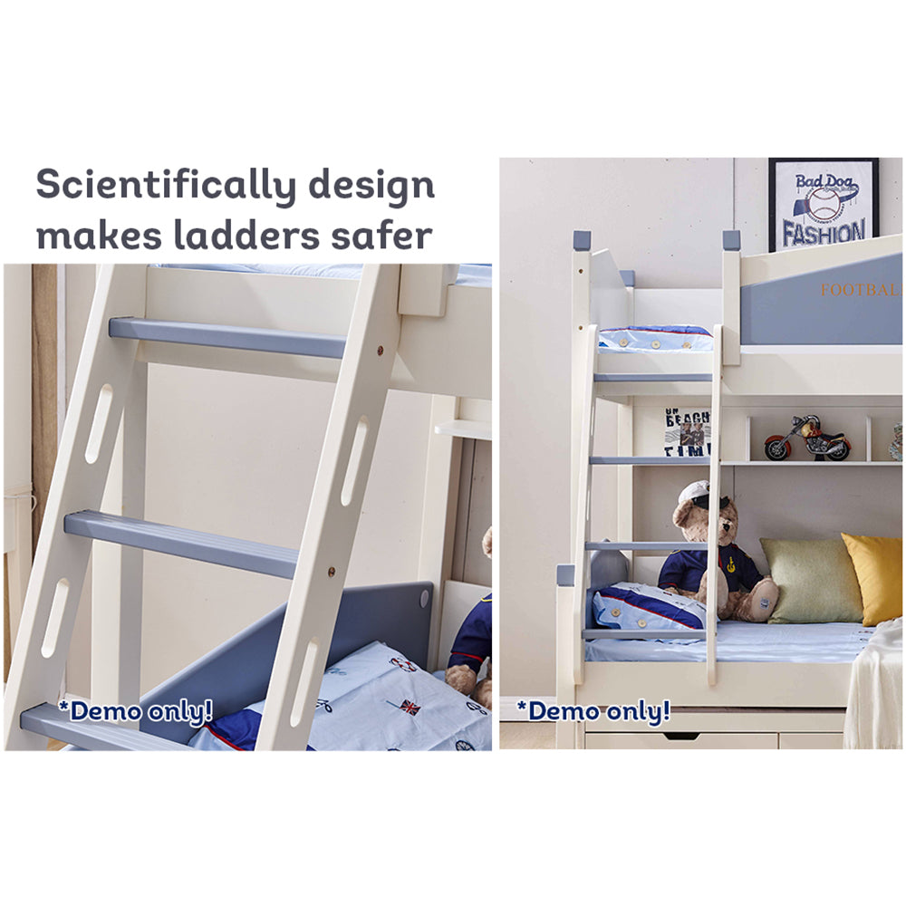 MASON TAYLOR 911 1.2M Bunk Bed w/ Two Free Mattresses Ladder Cabinet Trundle Bed - Blue&White