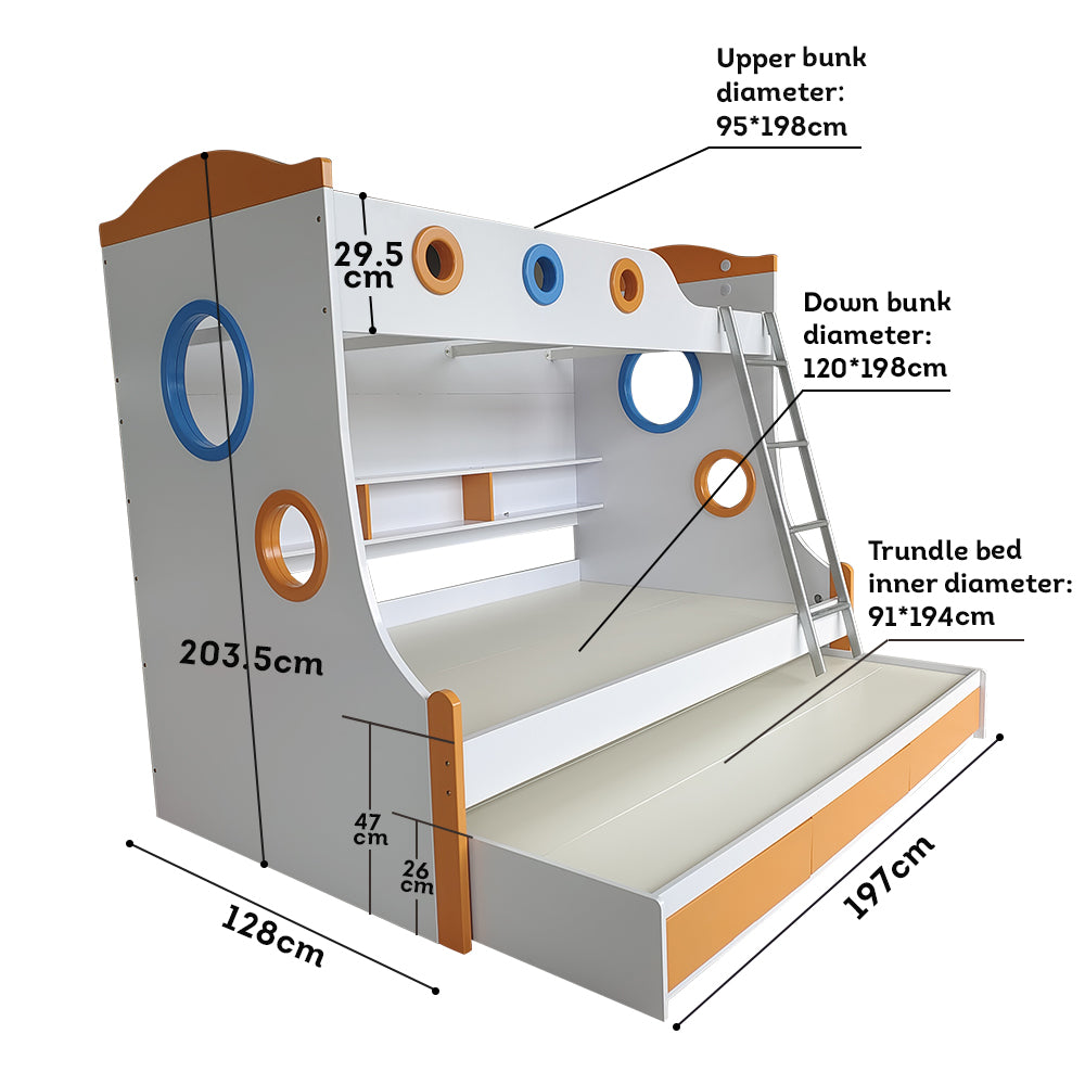 MASON TAYLOR 9131 1.2M Bunk Bed w/ Two Free Mattresses - White&Orange