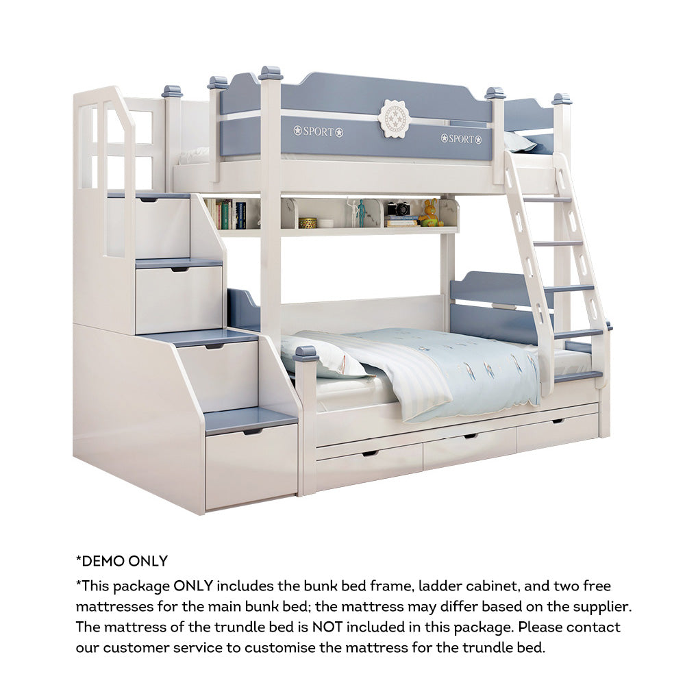 MASON TAYLOR 918 Bunk Bed Free Mattress w/ Cabinet Trundle Bed - White