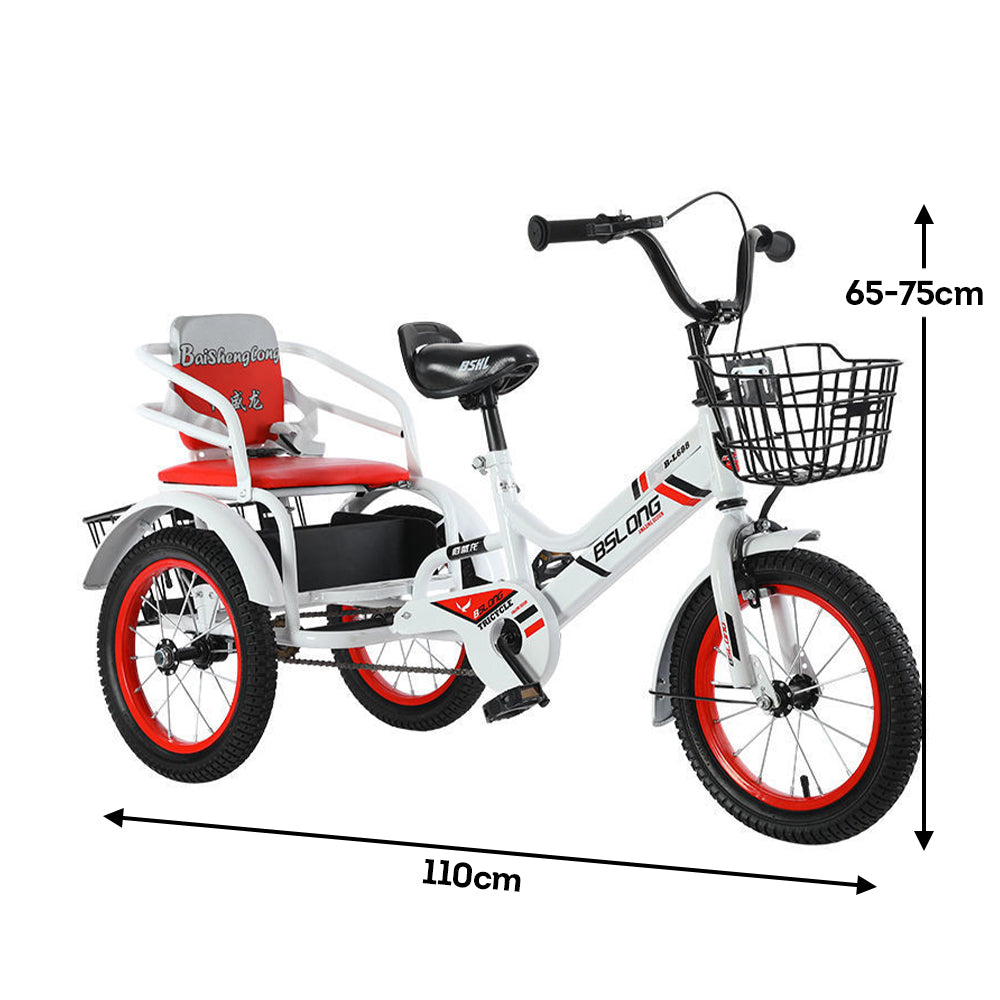 AKEZ 14-inch 3 Wheels Bike W/ Basket Widened Seat Youth Tricycle - Red