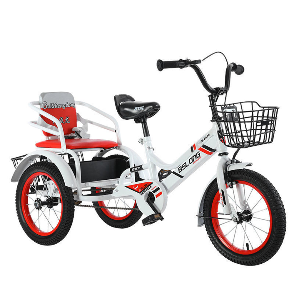 AKEZ 14-inch 3 Wheels Bike W/ Basket Widened Seat Youth Tricycle - Red