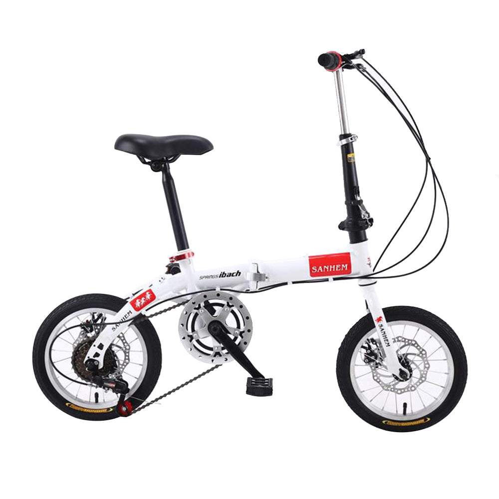 AKEZ 14-inch Portable Foldable 5 Speed Bike Bicycle For Children - White