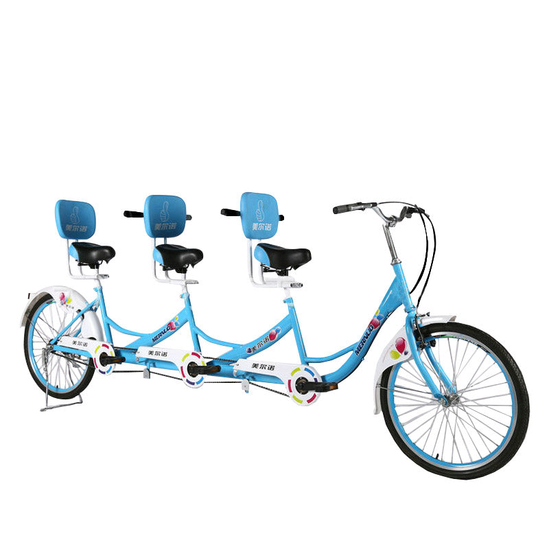 AKEZ 24 Inch 3-seater Tandem Bicycle Sightseeing Bike - Blue&White