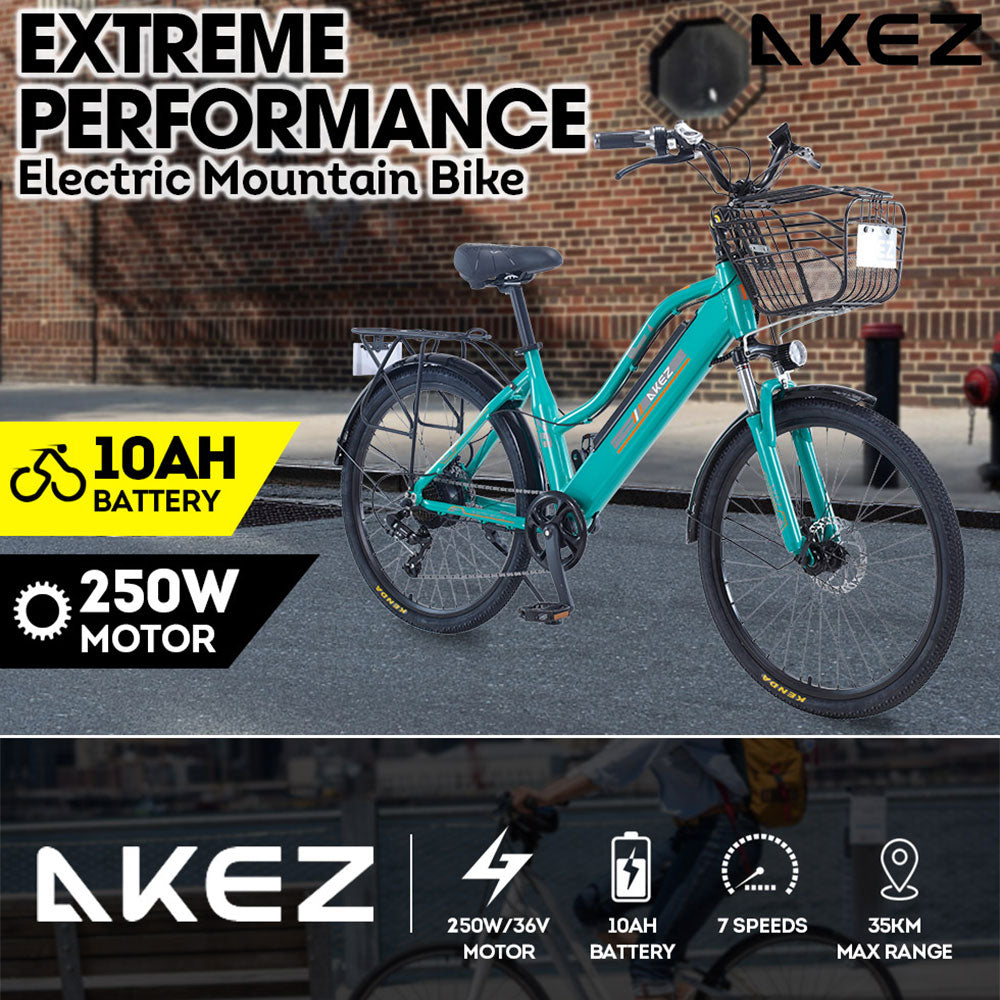 AKEZ 26 Inches 250W Electric Bike City Bike Assisted Bicycle Women