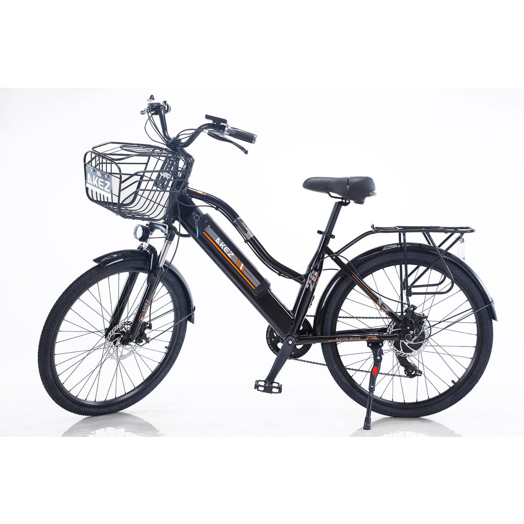 AKEZ 26 Inches Electric Bike City Bike Bicycles Assisted Bicycle Women Black