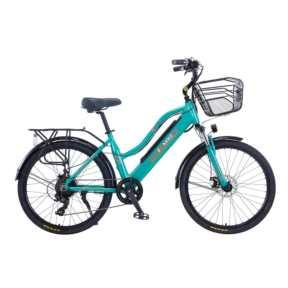 AKEZ 26-inch Electric Bike City Bike Bicycles Assisted Bicycle Women Green