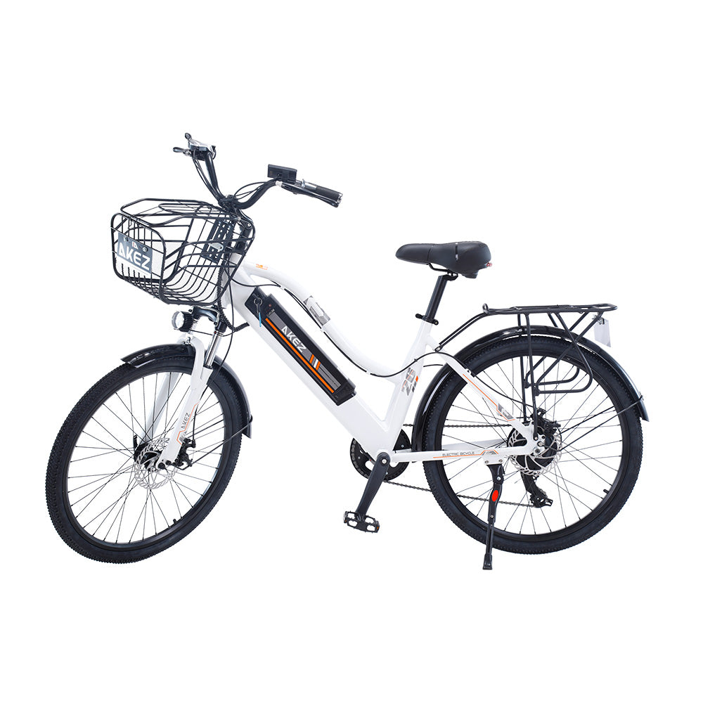 AKEZ 26-inch Electric Bike City Bike Bicycles Assisted Bicycle Women White