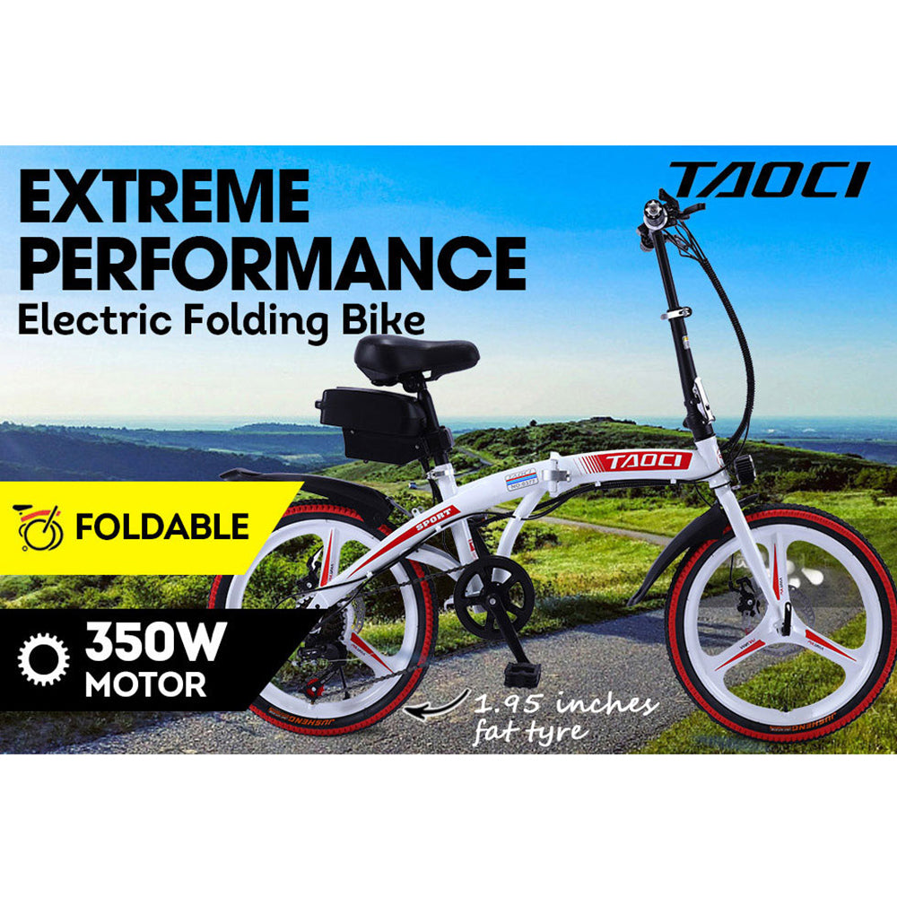 TAOCI 350W 36V Folding Electric Bike 20Inches eBike Road w/ Battery Steel Frame