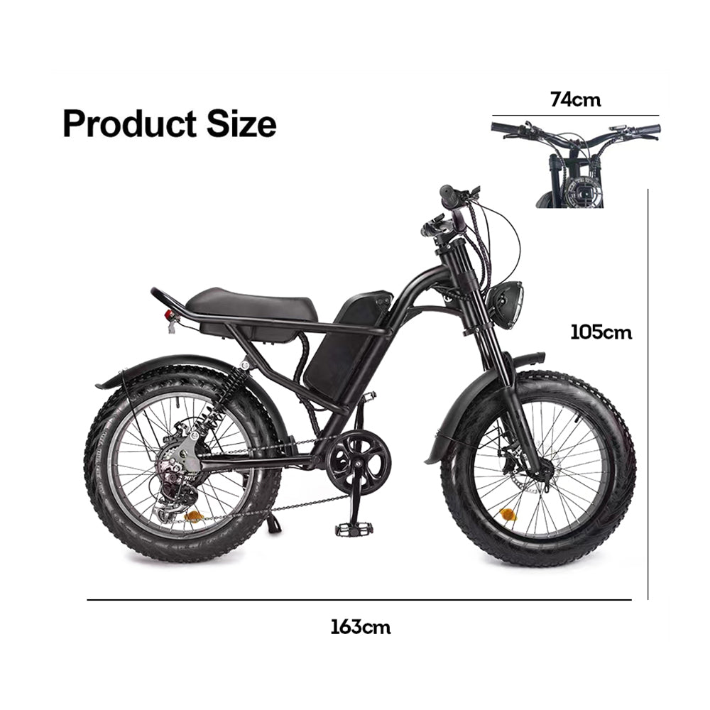 [10% OFF PRE-SALE] T&R SPORTS 500W 48V 20 Inches Fat Tire Electric Bike Large Capacity Removable Battery - Black (Dispatch in 8 weeks) T&R Sports