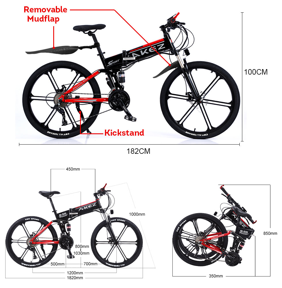 AKEZ 350W 36V BMNZ Electric Folding Bike Mountain Bicycle 26 Inches w/ Battery