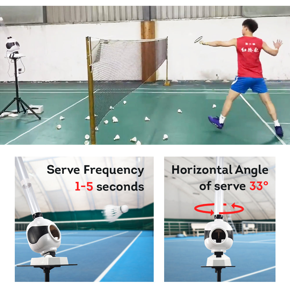 BALLSTRIKE 115 1-5sec/ball Badminton Training Machine w/ Stand, Telecontrol and  Oscillation Function - White