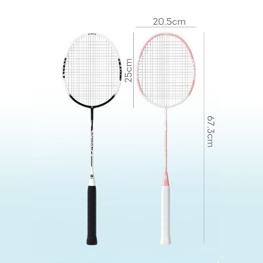 JMQ FITNESS 1 Pair 5U26 Ultra-Light Carbon Fibre Shaft Badminton Racket w/ Accessories - Pink&Black