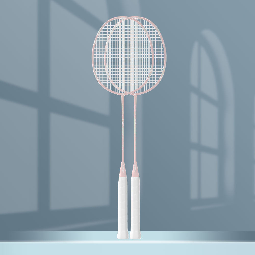 JMQ FITNESS 1 Pair 3U20 Carbon Aluminum Integrated Badminton Racket w/ Accessories - Pink
