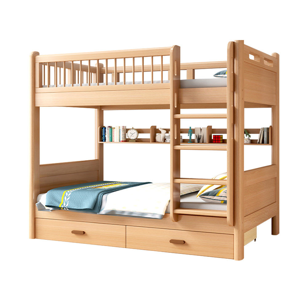 MASON TAYLOR 1.5M Solid Wood Bunk Bed w/ Bookshelf Drawer - Wood