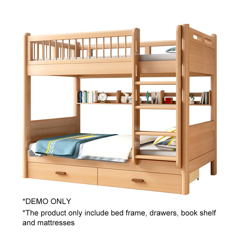 MASON TAYLOR 1.5M Solid Wood Bunk Bed w/ Bookshelf Drawer - Wood