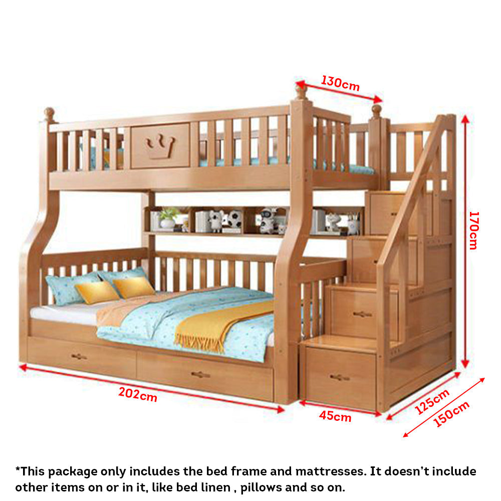 MASON TAYLOR 1.5m Solid Wood Frame Bunk Bed w/ Mattresses - Wood