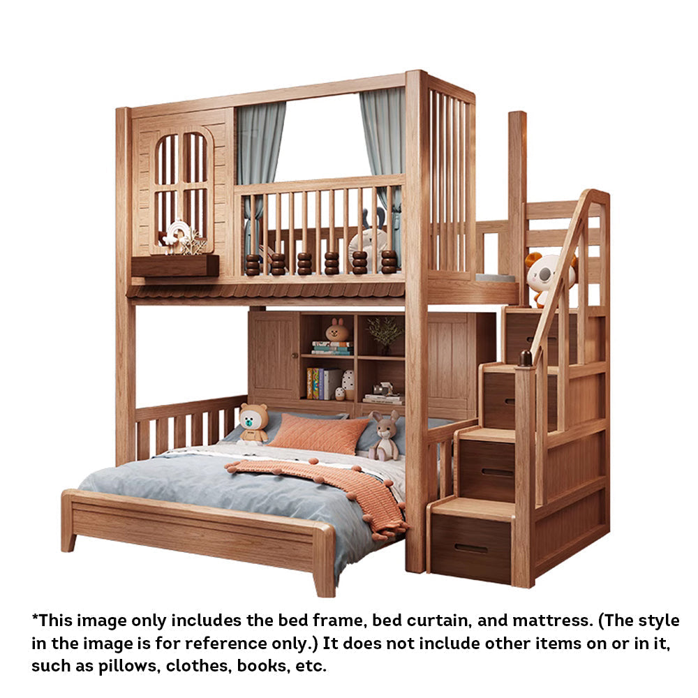 MASON TAYLOR 018 1.35m Solid Wood Kid Bunk Bed W/ Drawers Solid Timber Safety Rails - Wood