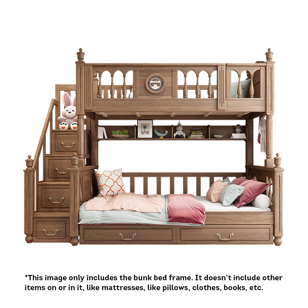 MASON TAYLOR 9911 1.35m Solid Wood Kid Bunk Bed W/ Drawers Solid Timber Safety Rails Big Storage - Walnut