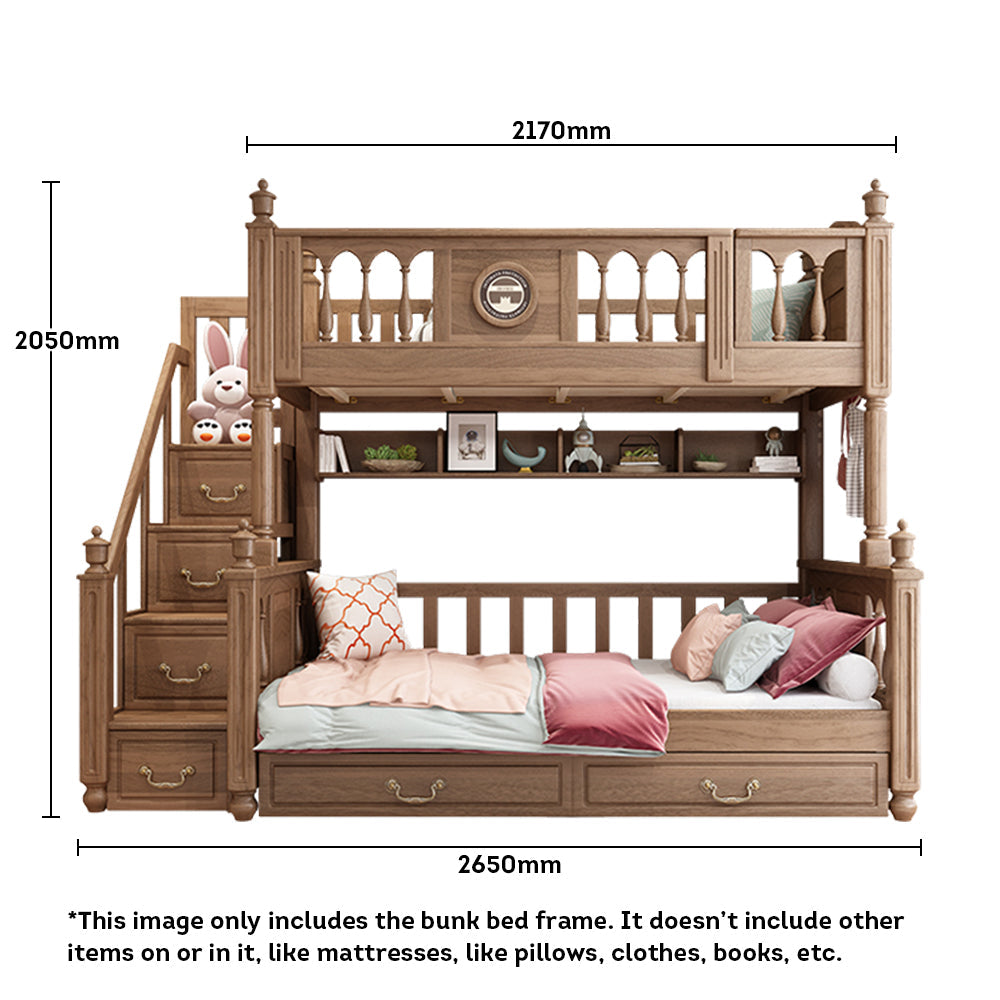 MASON TAYLOR 9911 1.35m Solid Wood Kid Bunk Bed W/ Drawers Solid Timber Safety Rails Big Storage - Walnut