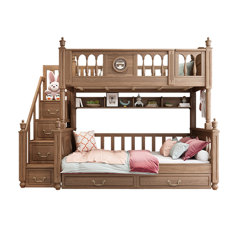 MASON TAYLOR 9911 1.35m Solid Wood Kid Bunk Bed W/ Drawers Solid Timber Safety Rails Big Storage - Walnut