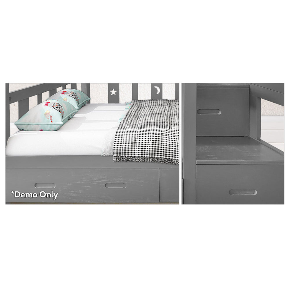 MASON TAYLOR Double Bunk Bed Solid Pine Timber Safety Rails Big Storage - Grey