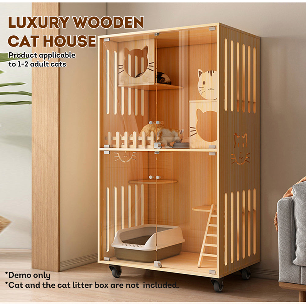 MASON TAYLOR Luxury Wooden Cat House Cat Furniture 90cm Length - Wood Color