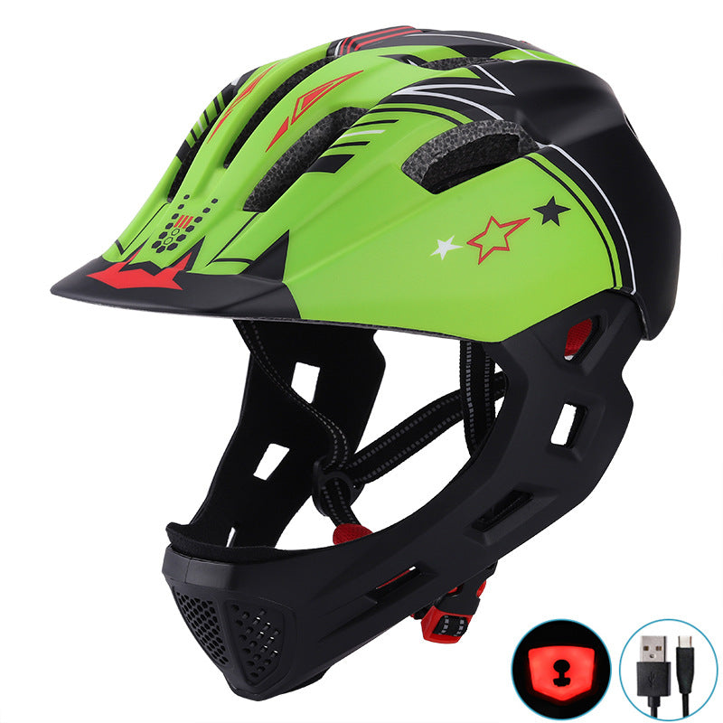 Children's riding helmet integrated with insect mesh and USB charging lamp