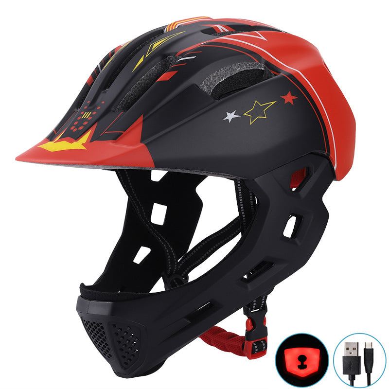 Children's riding helmet integrated with insect mesh and USB charging lamp