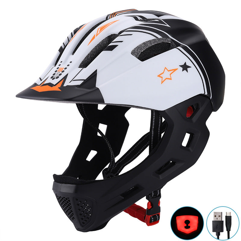 Children's riding helmet integrated with insect mesh and USB charging lamp