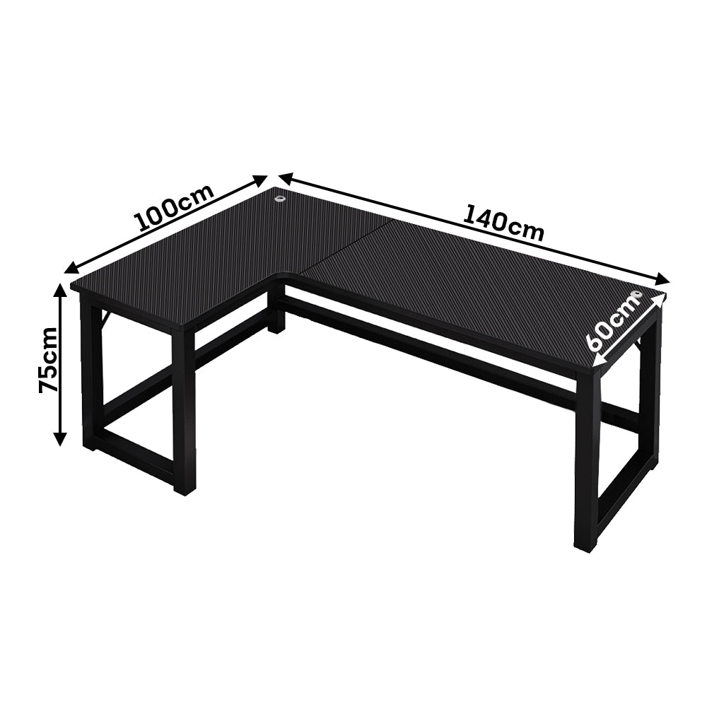 MASON TAYLOR L-shaped Length of 140cm Desk W/ Steel Frame - Black