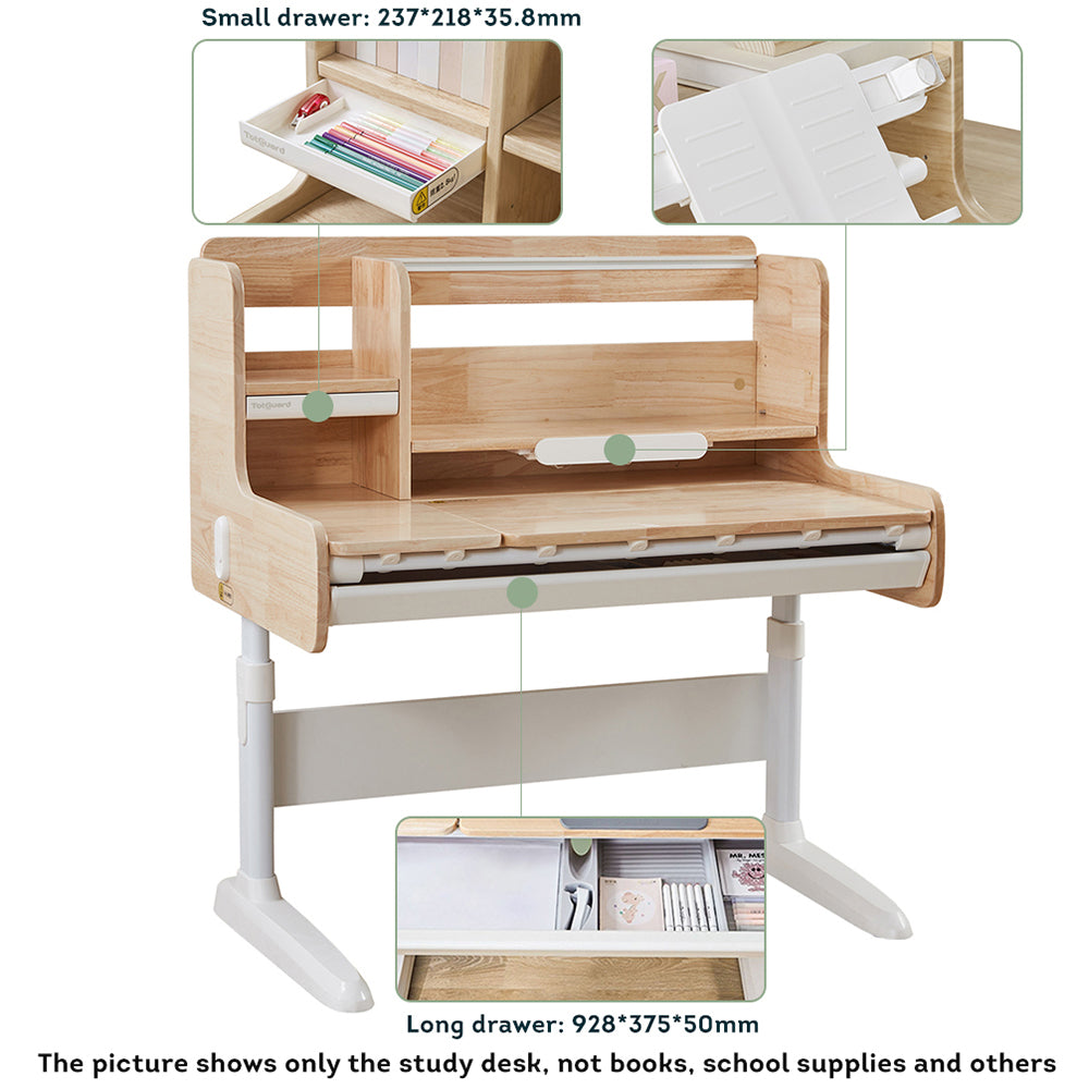 TOTGUARD DS100X 100cm Solid Rubber Wood Children Kids Ergonomic Study Desk Height Adjustable  - Wood&White