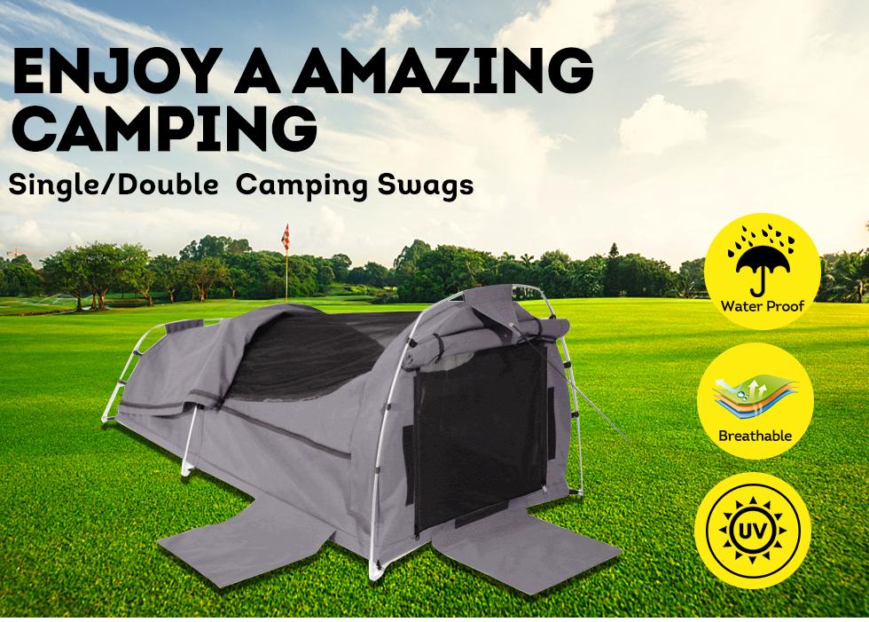 DOME SINGLE/DOUBLE Swag Camping Waterproof Canvas Tent Hiking Mattress Gray Mason Taylor