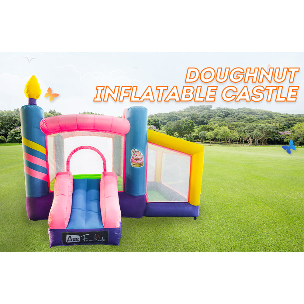 Donut Bouncy Inflatable Castle Kids Home Amusement Playground w/ ball playing area slide