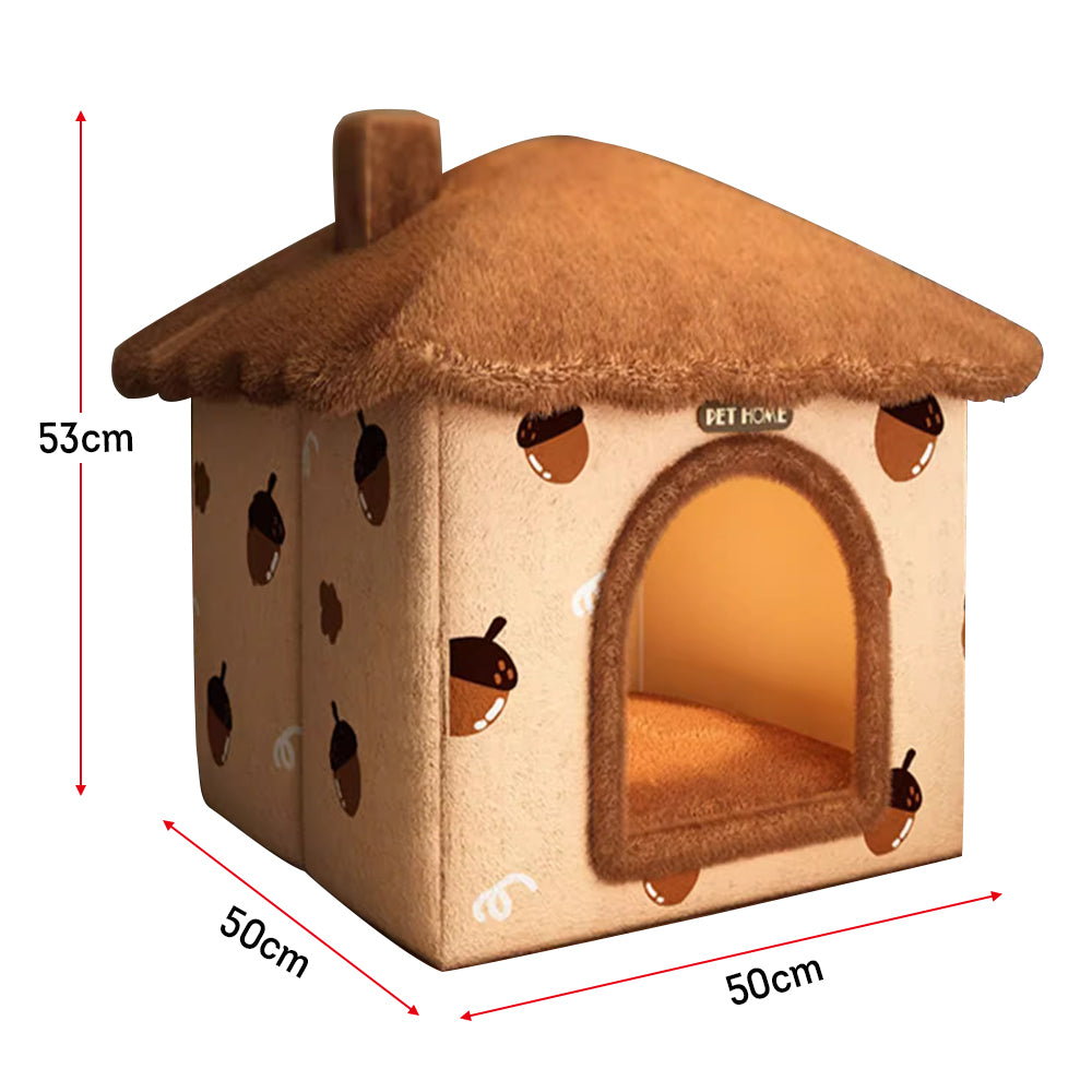 MASON TAYLOR Large Electric Heating Cat House w/ Electric Blanket Pet House- Brown