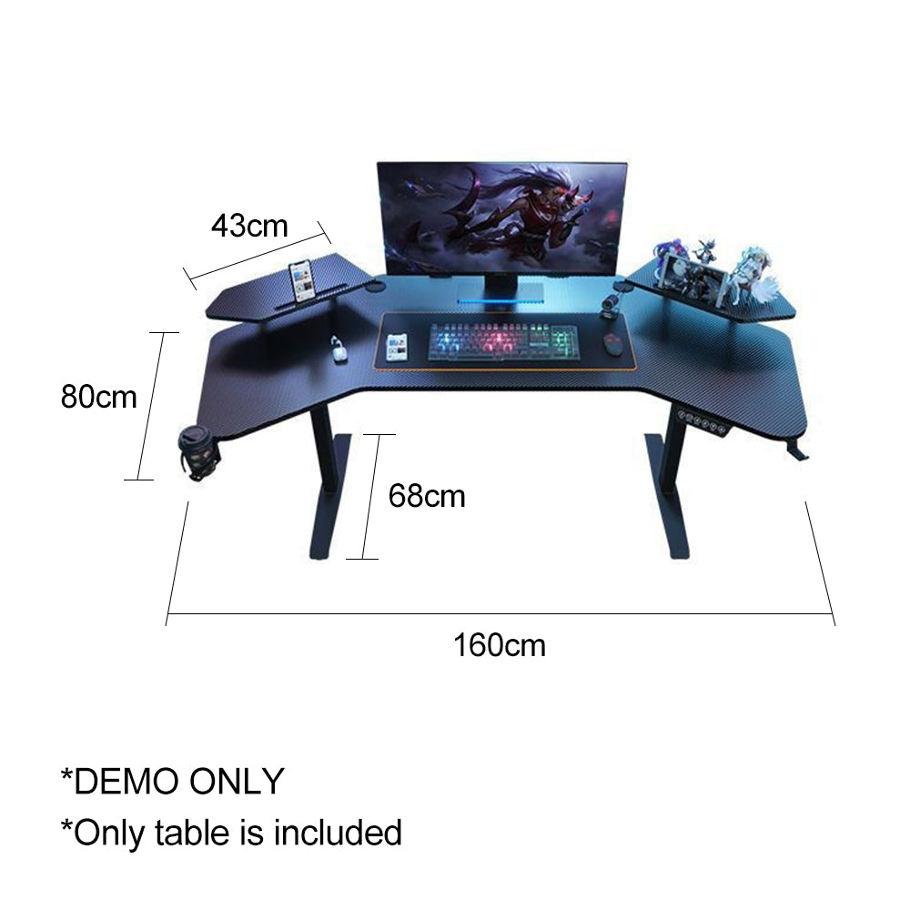MASON TAYLOR 1.6x0.8M Esports Electric Lifting Desk with Ambient Light - Black