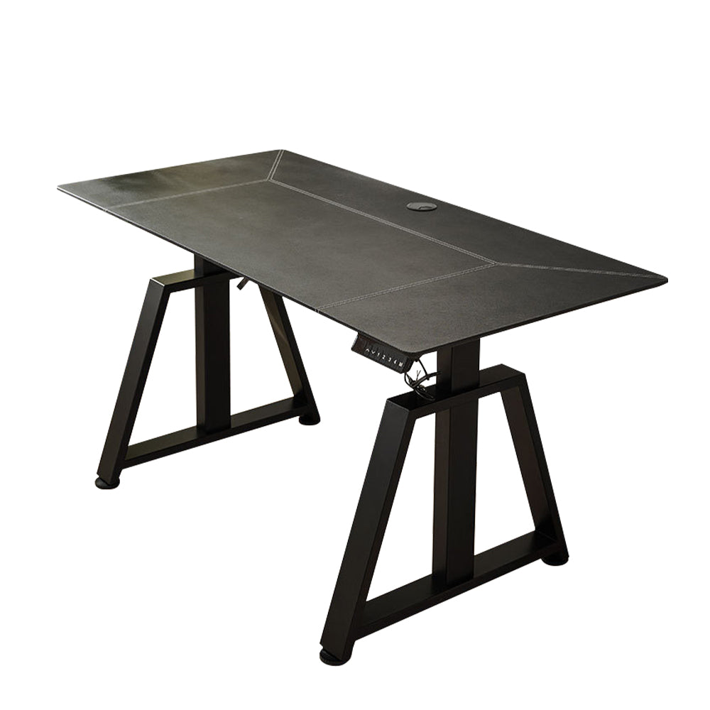 MASON TAYLOR 1.6x0.8M Dual Motors Electric Lifting Desk Leather Tabletop Surface - Black