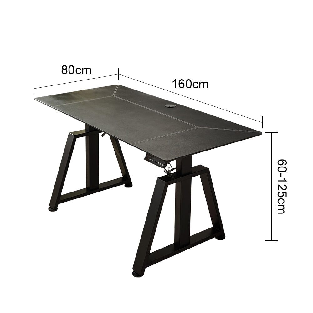 MASON TAYLOR 1.6x0.8M Dual Motors Electric Lifting Desk Leather Tabletop Surface - Black