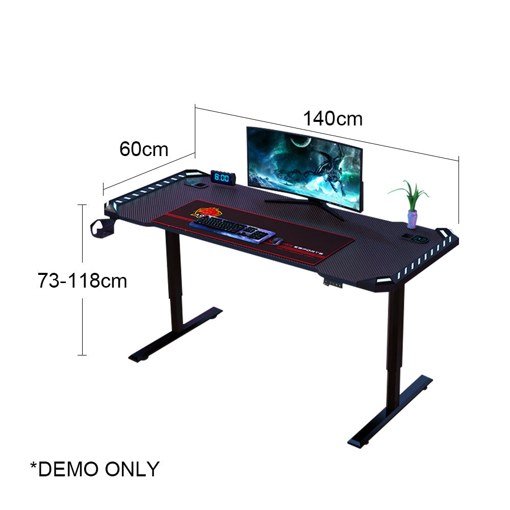 MASON TAYLOR 1.4x0.6M Esports Electric Lifting Desk with Ambient Light - Black