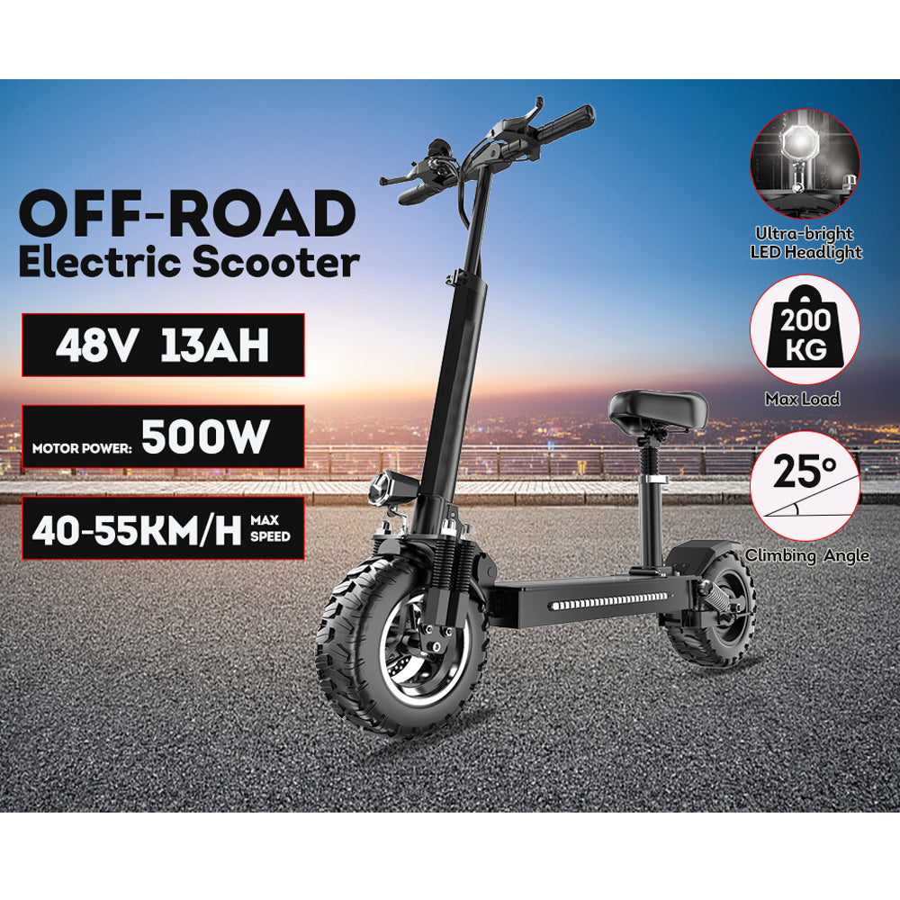AKEZ W10 500W 48V 13AH Electric Scooter Off-road Foldable Motorised Scooter - Black