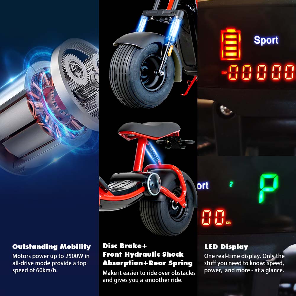 PRE-SALE WITH 10% Discount 2500W HALLEY F1 Electric Scooter With Big Wheel For Adult -Red/Black/Yellow Dispatch from 30/09/2022 AKEZ