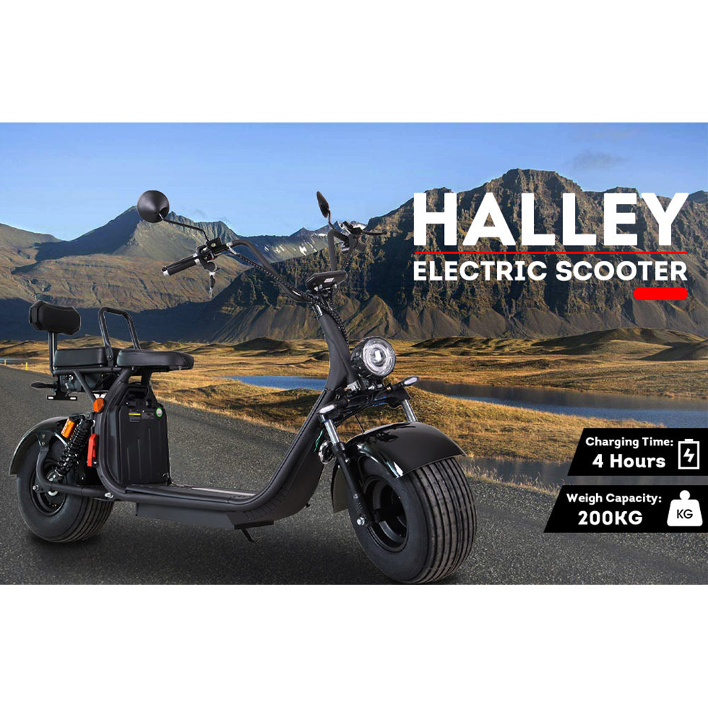 HALLEY 2000W C07A Electric Scooter Big Wheel Motorcycle Scooter Adult Riding Black