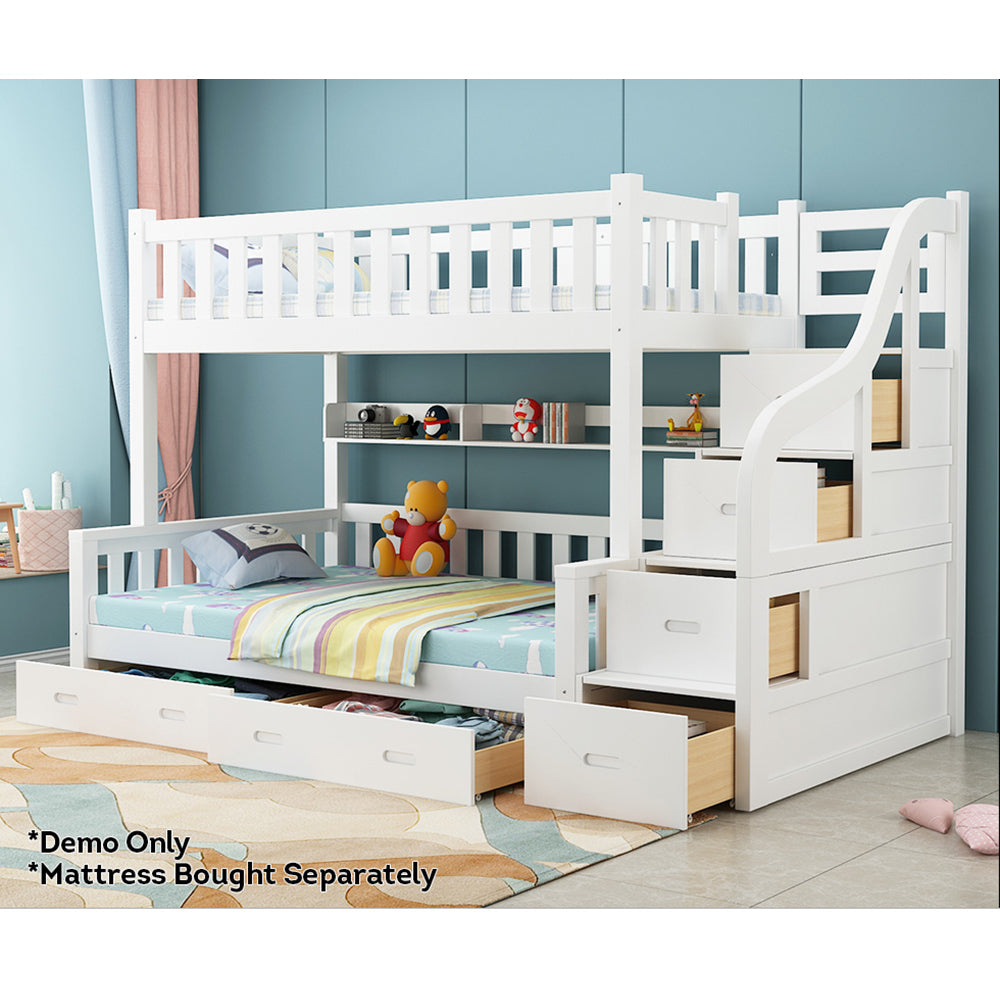 MASON TAYLOR Bunk Bed Solid Pine Timber Safety Rails Big Storage White