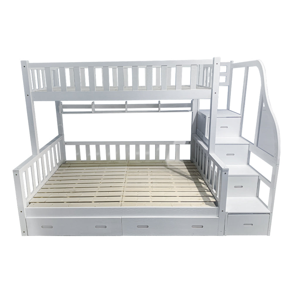 MASON TAYLOR Bunk Bed Solid Pine Timber Safety Rails Big Storage White