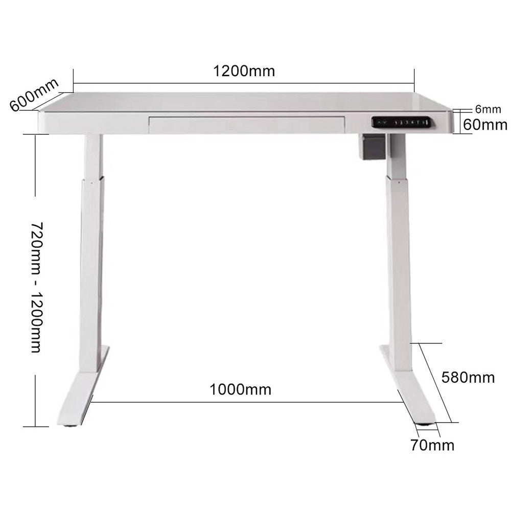 Electric Standing Desk Height Adjustable Sit Stand Motorised Single Motor Glass Top With Drawer-Black