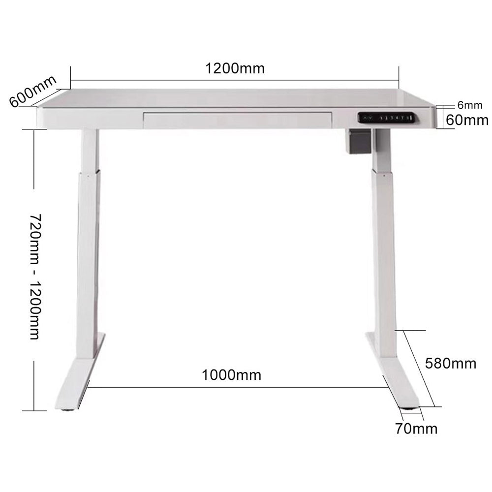 Electric Standing Desk Height Adjustable Sit Stand Motorised Single Motor Glass Top With Drawer-White
