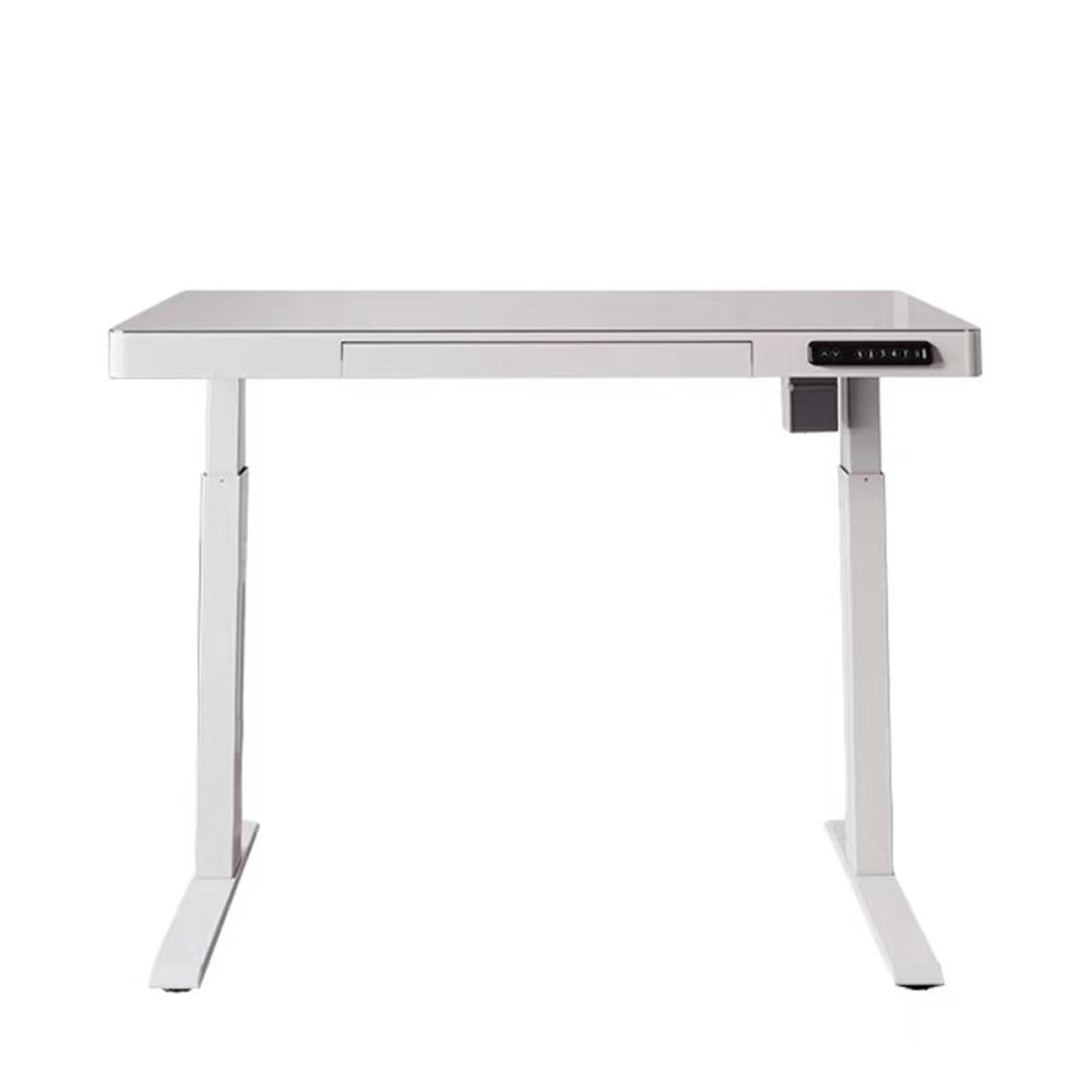Electric Standing Desk Height Adjustable Sit Stand Motorised Single Motor Glass Top With Drawer-White