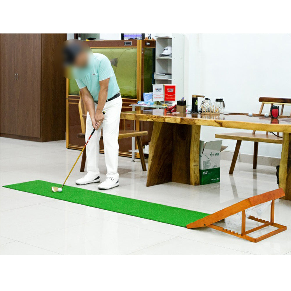 BALLSTRIKE  Solid Wood Foldable Golf Putting Mat Adjustable Height - Green