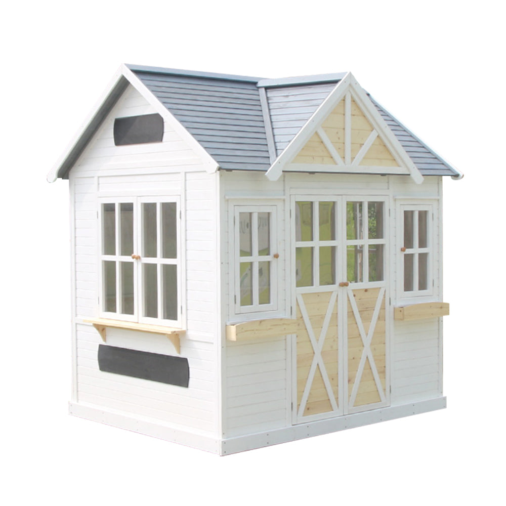 MASON TAYLOR Pine Wood 240CM Height Children Playhouse Outdoor Cubby House - White